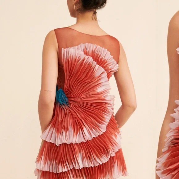 geisha designs 3d floral dress Geisha Designs 3D Floral Asymmetrical Pleated Dress